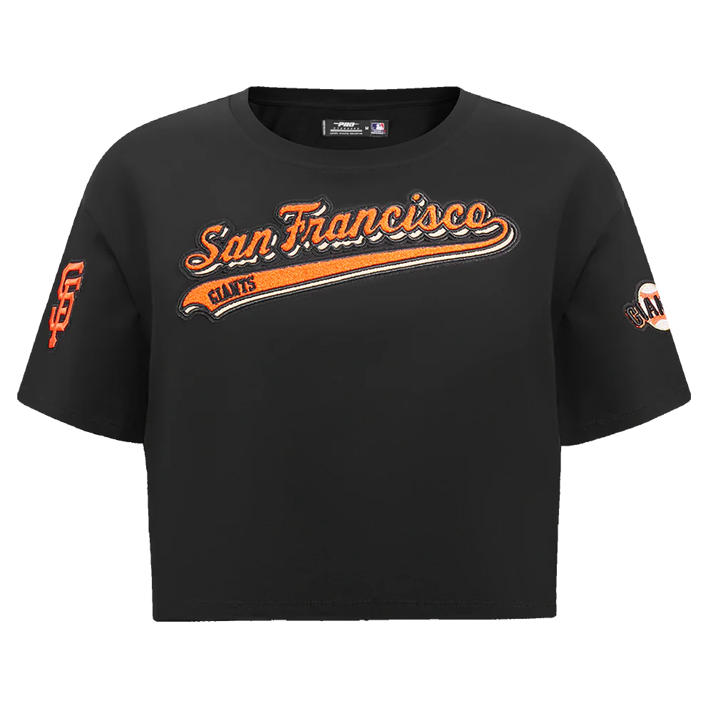 MLB SAN FRANCISCO GIANTS SCRIPT TAIL WOMEN'S SINGLE JERSEY BOXY TOP (BLACK)