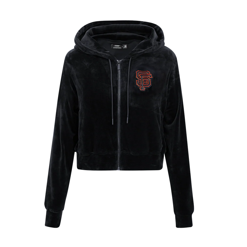 MLB SAN FRANCISCO GIANTS CLASSIC WOMEN'S VELOUR FULL ZIP PULLOVER HOODIE (BLACK)