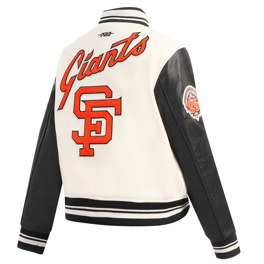 MLB SAN FRANCISCO GIANTS RETRO CLASSIC WOMEN'S RIB WOOL VARSITY JACKET (EGGSHELL/ BLACK) - Image 4