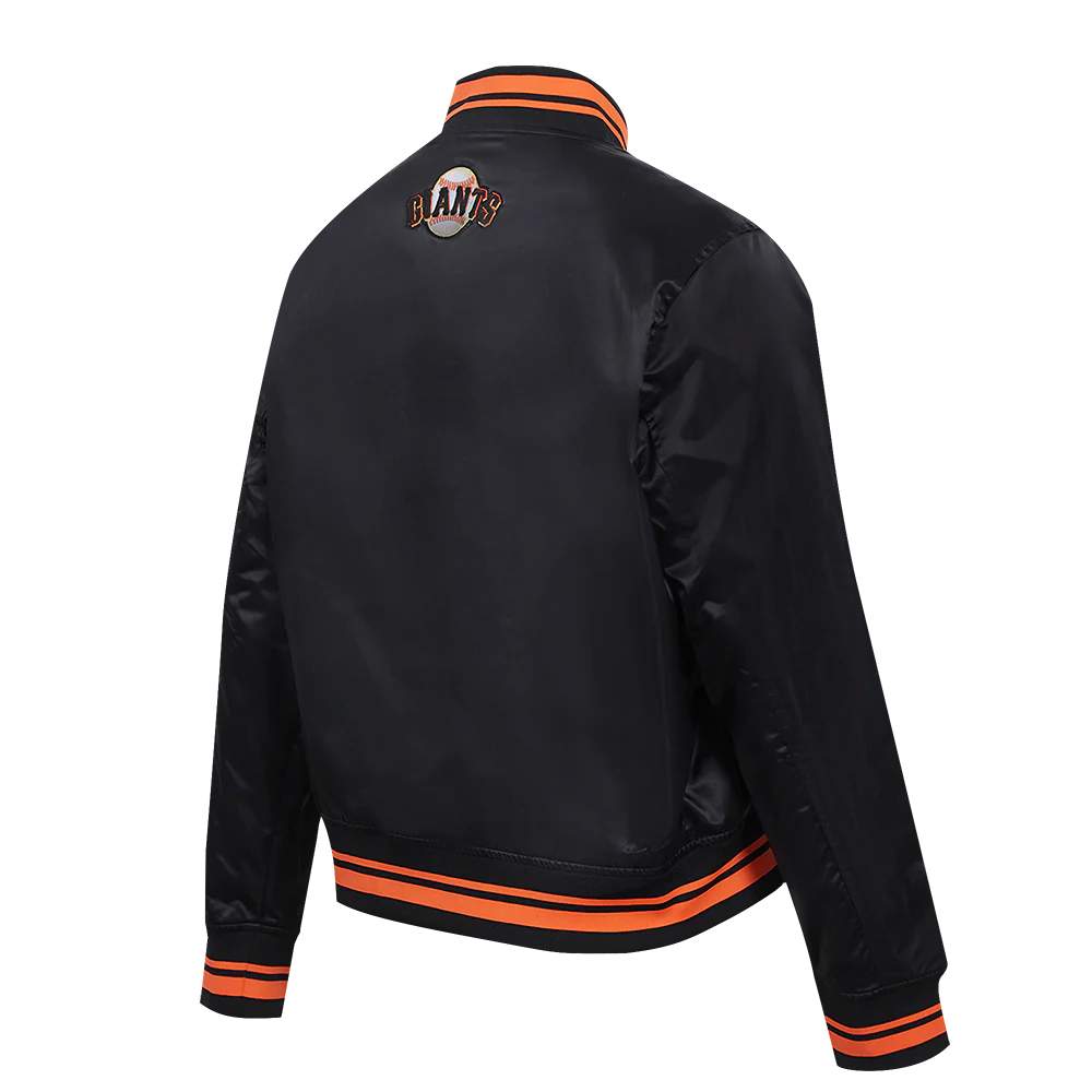 MLB SAN FRANCISCO GIANTS SCRIPT TAIL WOMEN'S SATIN JACKET (BLACK/ORANGE) - Image 4