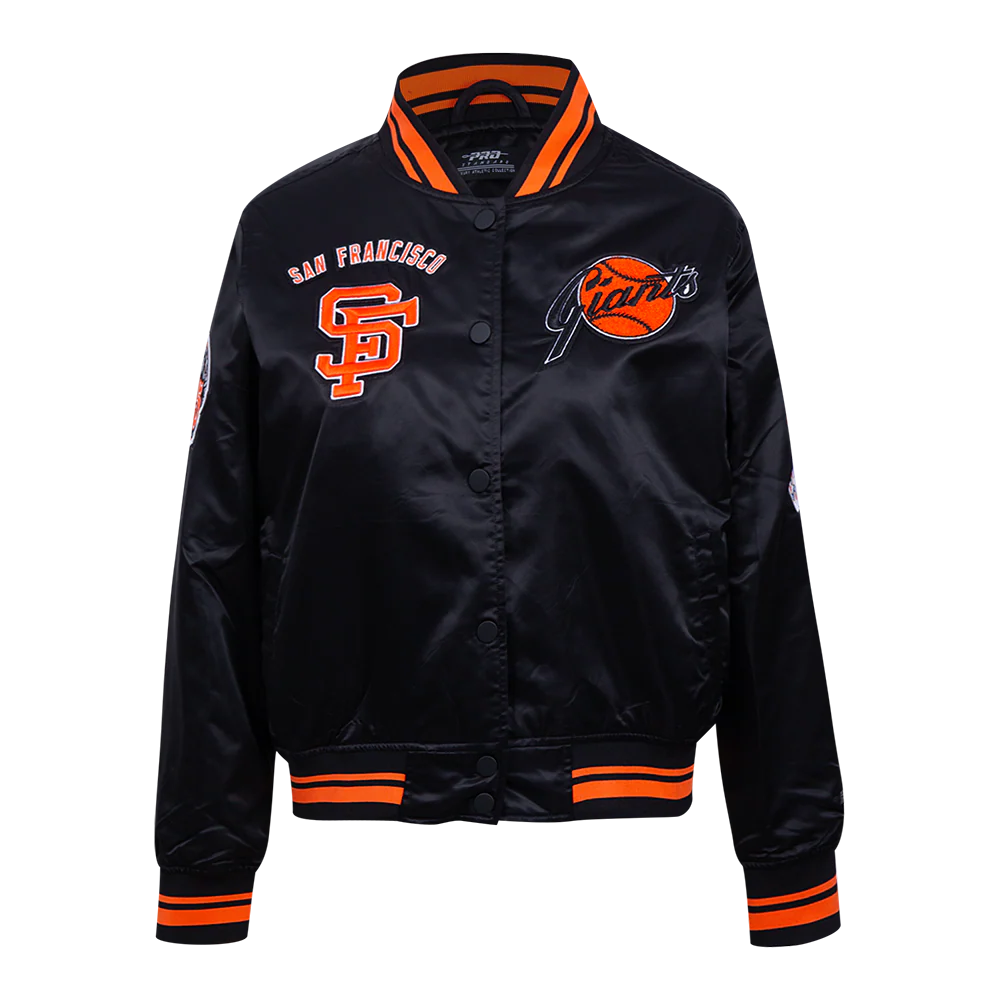 MLB SAN FRANCISCO GIANTS RETRO CLASSIC WOMEN'S RIB SATIN JACKET (BLACK/ORANGE)