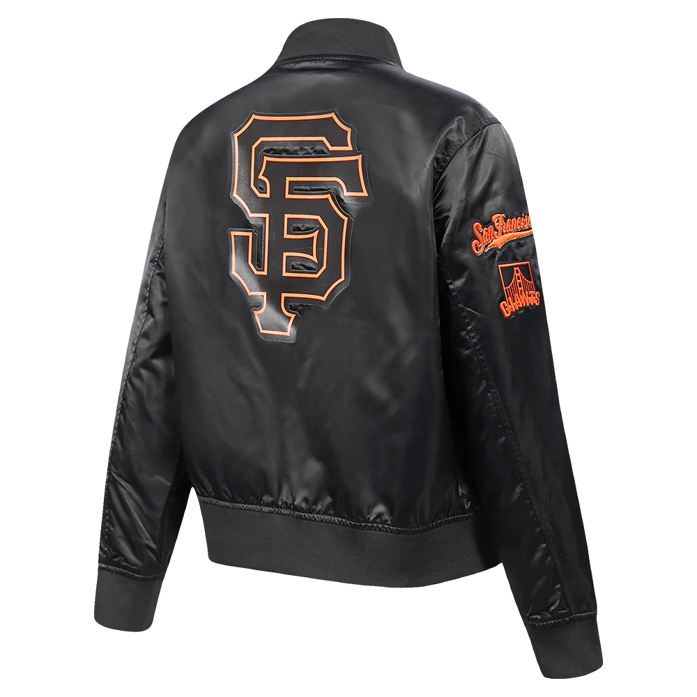 MLB SAN FRANCISCO GIANTS CLASSIC WOMEN'S SATIN JACKET (BLACK) - Image 4
