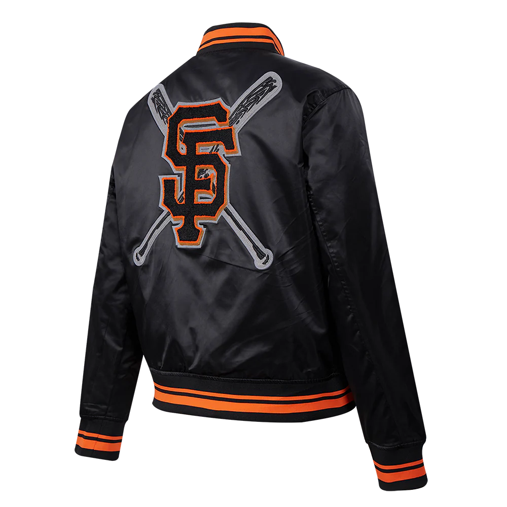 MLB SAN FRANCISCO GIANTS MASHUP WOMEN'S RIB SATIN JACKET (BLACK/ORANGE) - Image 3