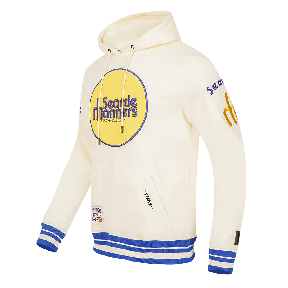 MLB SEATTLE MARINERS RETRO CLASSIC MEN'S RIB PULLOVER HOODIE (EGGSHELL/ ROYAL BLUE) - Image 2