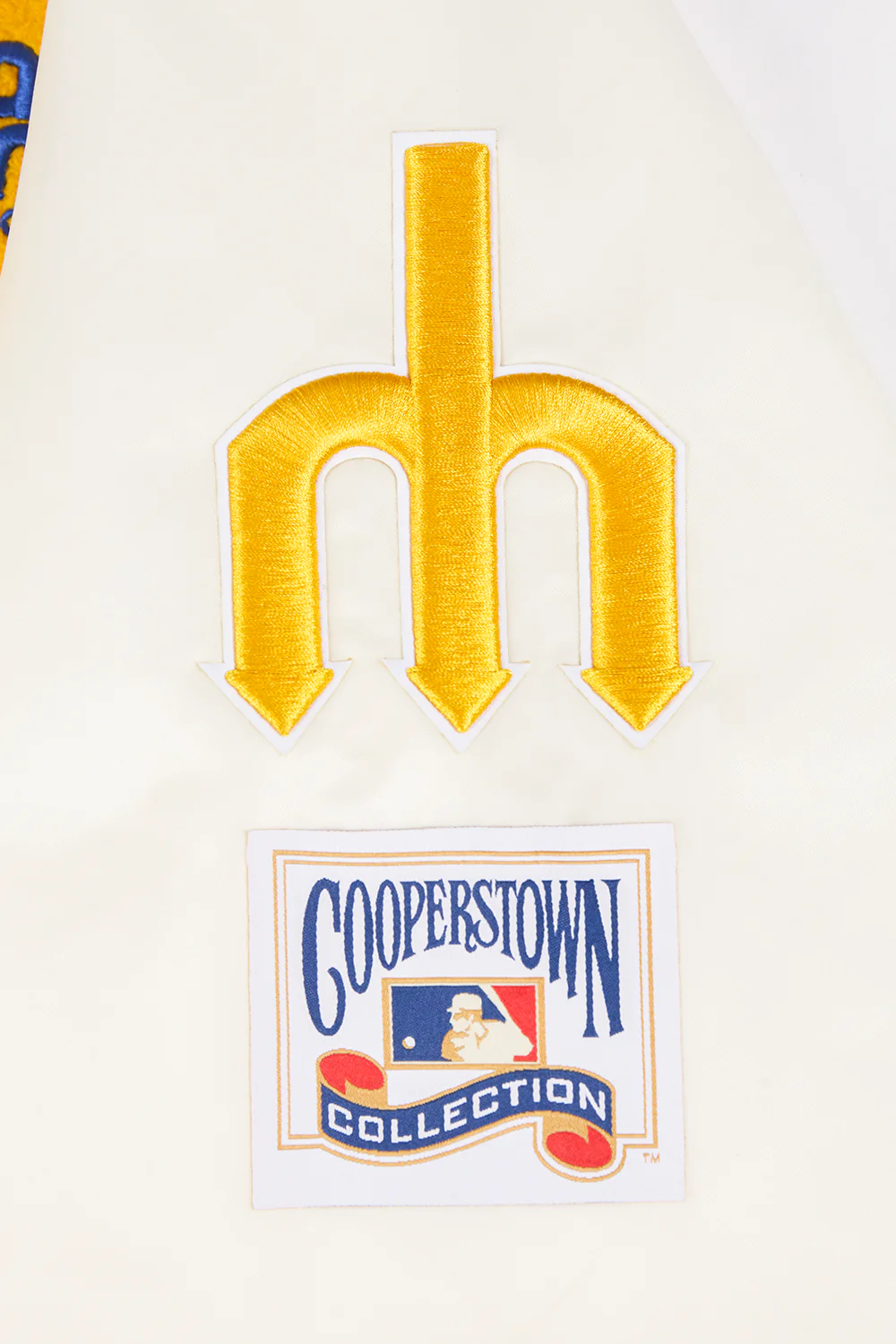 MLB SEATTLE MARINERS RETRO CLASSIC MEN'S RIB SATIN JACKET V2 (EGGSHELL/ROYAL BLUE) - Image 6