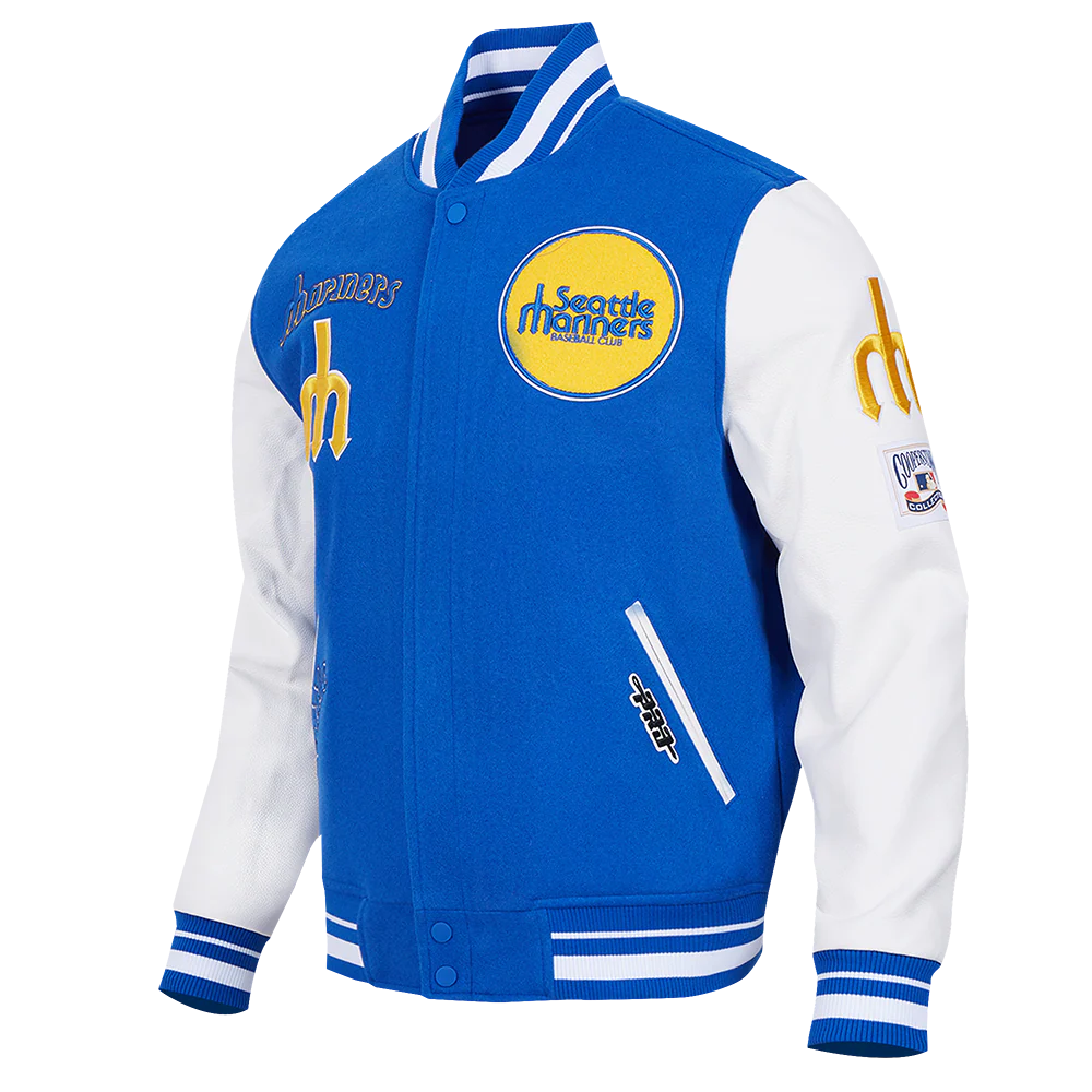 MLB SEATTLE MARINERS RETRO CLASSIC MEN'S RIB WOOL VARSITY JACKET V2 (ROYAL BLUE/WHITE) - Image 2