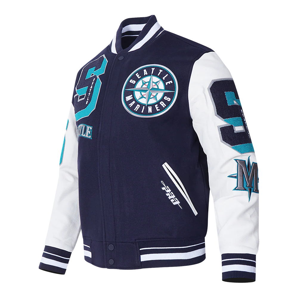MLB SEATTLE MARINERS MASHUP MEN'S RIB WOOL VARSITY JACKET (MIDNIGHT NAVY/WHITE) - Image 2