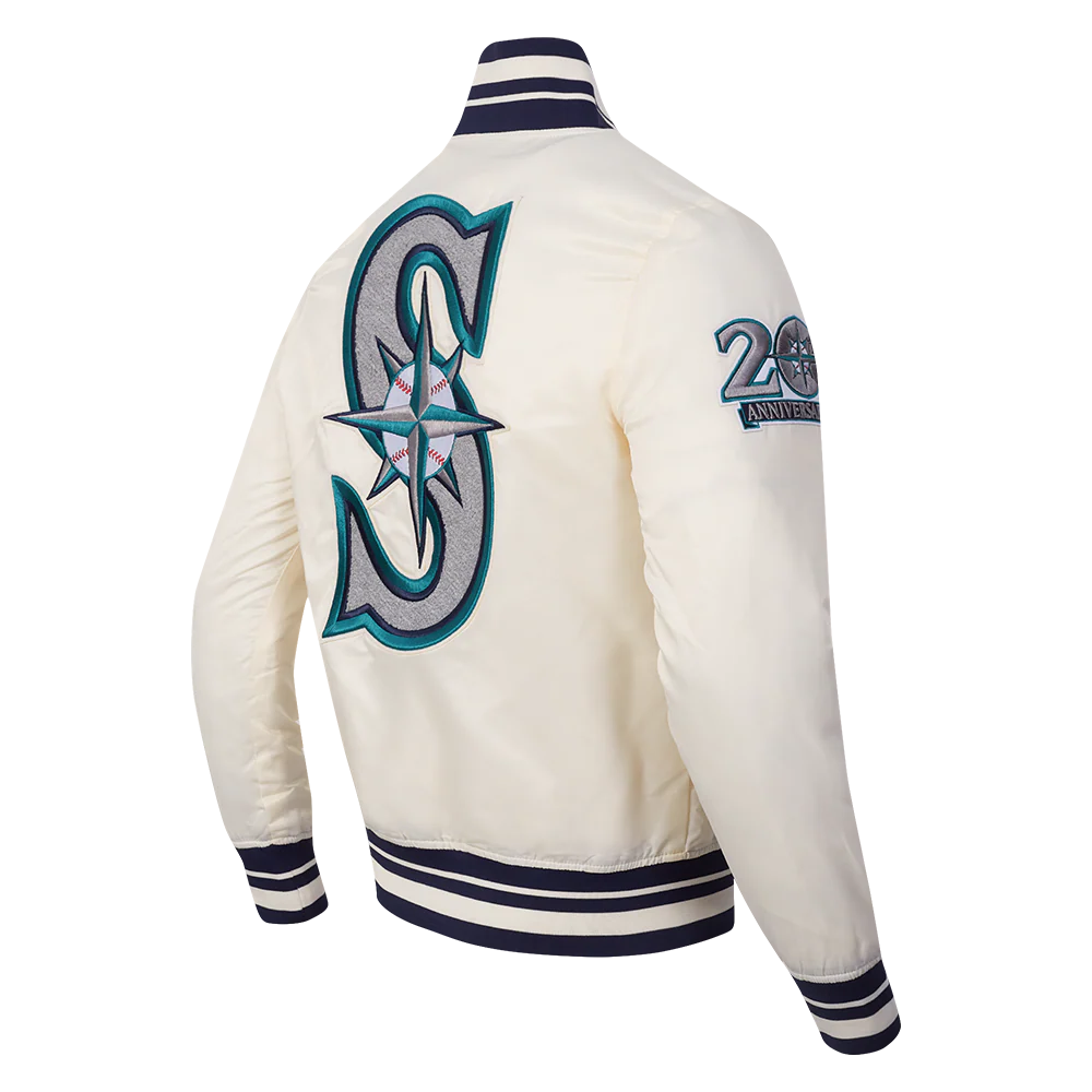 MLB SEATTLE MARINERS RETRO CLASSIC MEN'S RIB SATIN JACKET (EGGSHELL/ MIDNIGHT NAVY) - Image 4