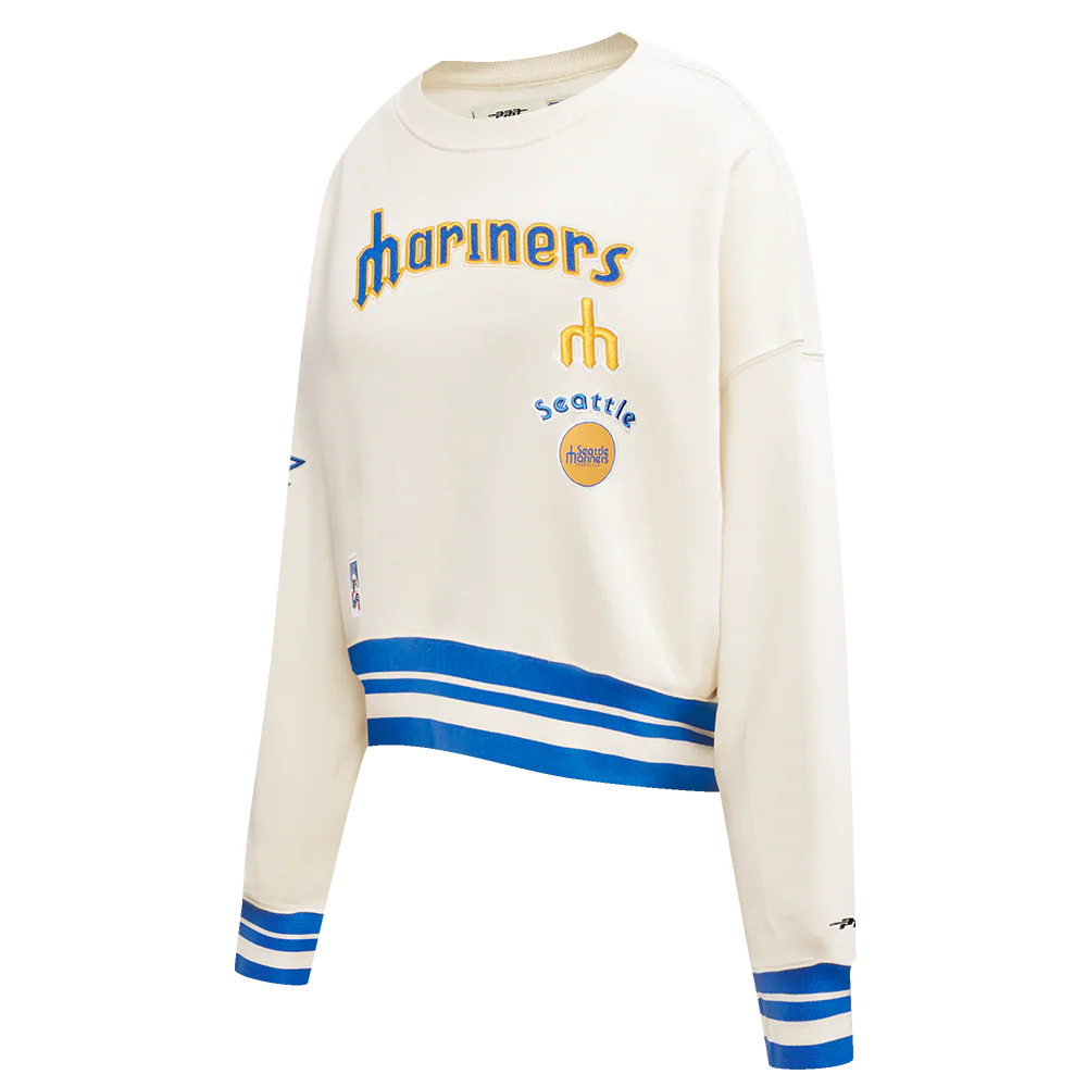 MLB SEATTLE MARINERS RETRO CLASSIC WOMEN'S RIB CREWNECK (EGGSHELL/ROYAL BLUE) - Image 2