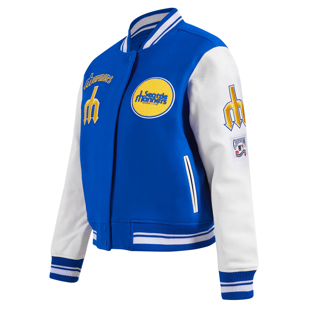 MLB SEATTLE MARINERS RETRO CLASSIC WOMEN'S RIB WOOL VARSITY JACKET (ROYAL BLUE/WHITE) - Image 2