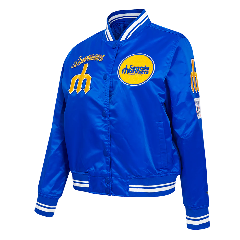 MLB SEATTLE MARINERS RETRO CLASSIC WOMEN'S RIB SATIN JACKET (ROYAL BLUE) - Image 2