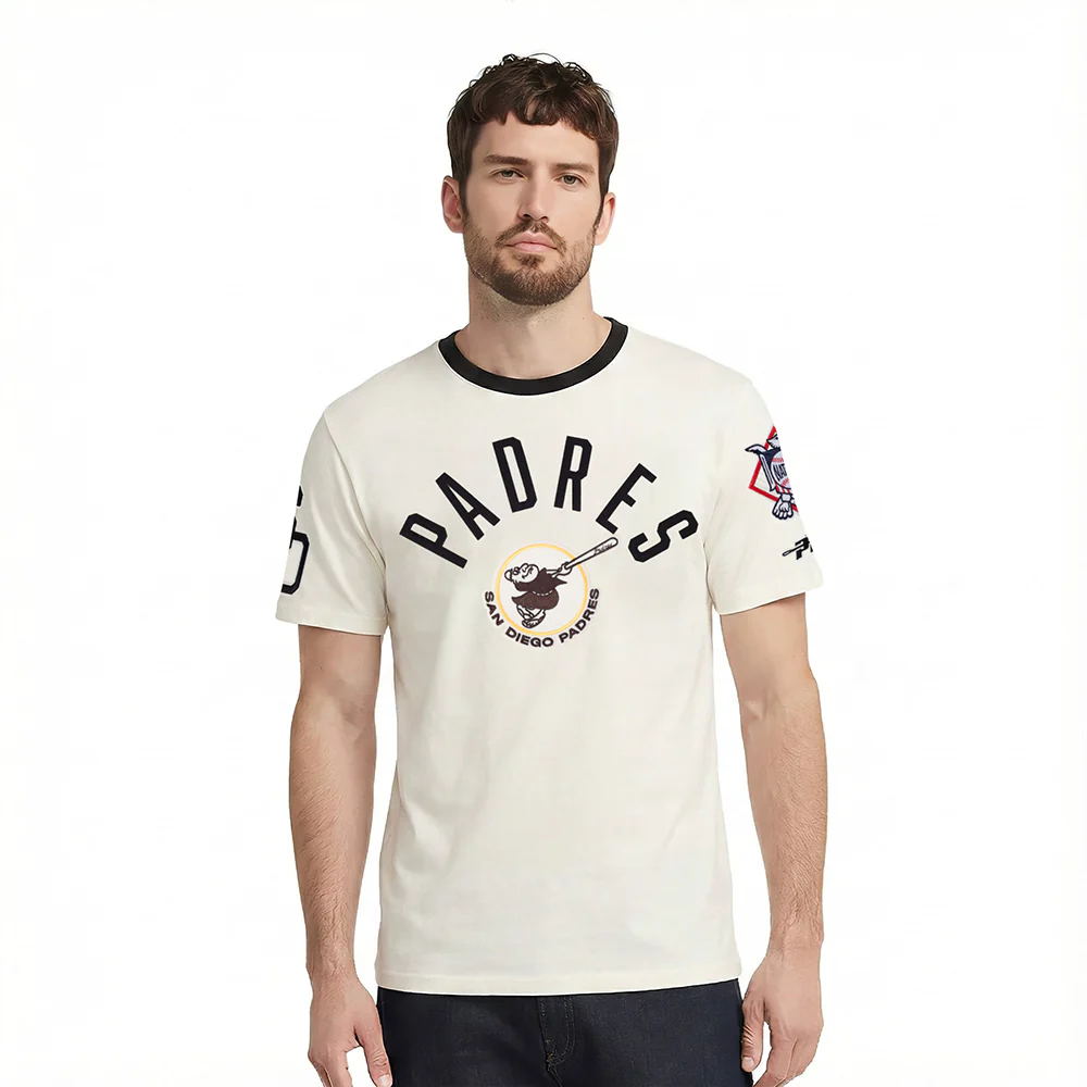 MLB SAN DIEGO PADRES MODERN ORIGINALS MEN'S RINGER TEE (EGGSHELL/ BLACK)