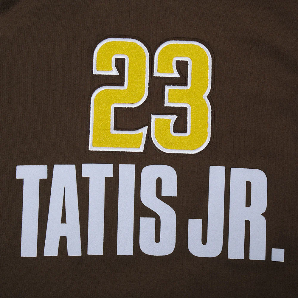 MLB SAN DIEGO PADRES FERNANDO TATIS JR. #23 CLASSIC MEN'S SHORT SLEEVE PULLOVER HOODIE (BROWN) - Image 5