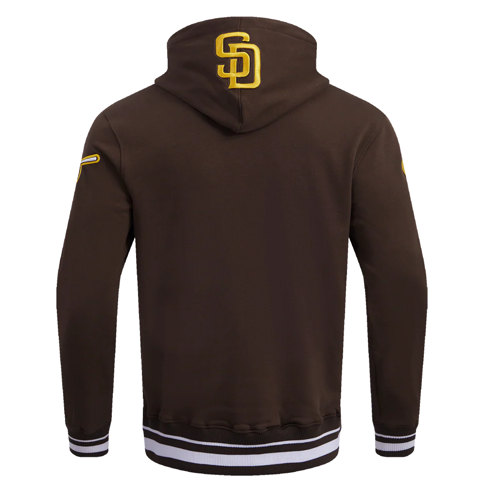 MLB SAN DIEGO PADRES SCRIPT TAIL MEN'S RIB FLEECE PULLOVER HOODIE (BROWN) - Image 4