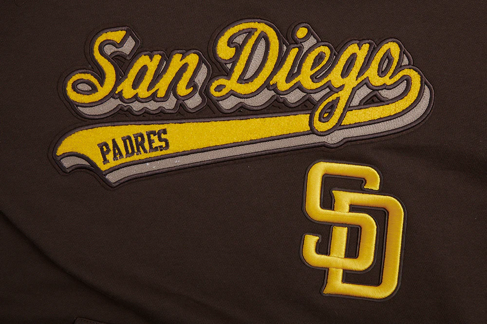 MLB SAN DIEGO PADRES SCRIPT TAIL MEN'S RIB FLEECE PULLOVER HOODIE (BROWN) - Image 5