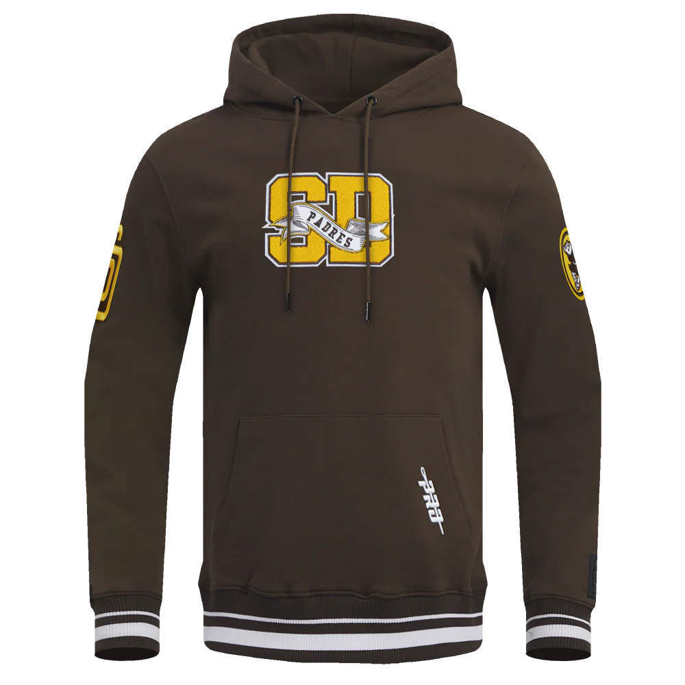 MLB SAN DIEGO PADRES TEAM PENNANTS MEN'S RIB FLEECE PULLOVER HOODIE (BROWN)