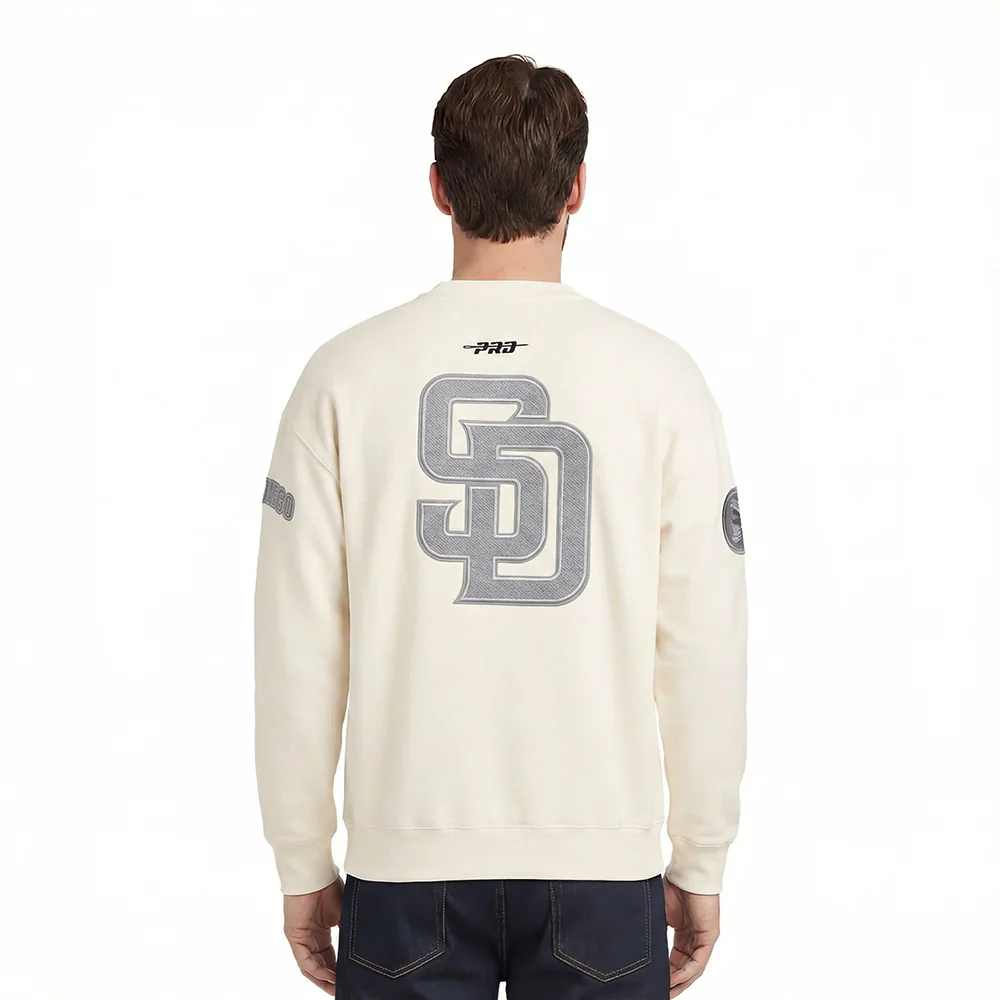 MLB SAN DIEGO PADRES REVERSE FRENCH TERRY MEN'S DROP SHOULDER FLEECE CREWNECK (EGGSHELL) - Image 2