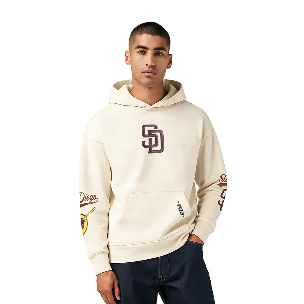 MLB SAN DIEGO PADRES LIVING LARGE MEN'S DROP SHOULDER FLC PO HOODIE (EGGSHELL)