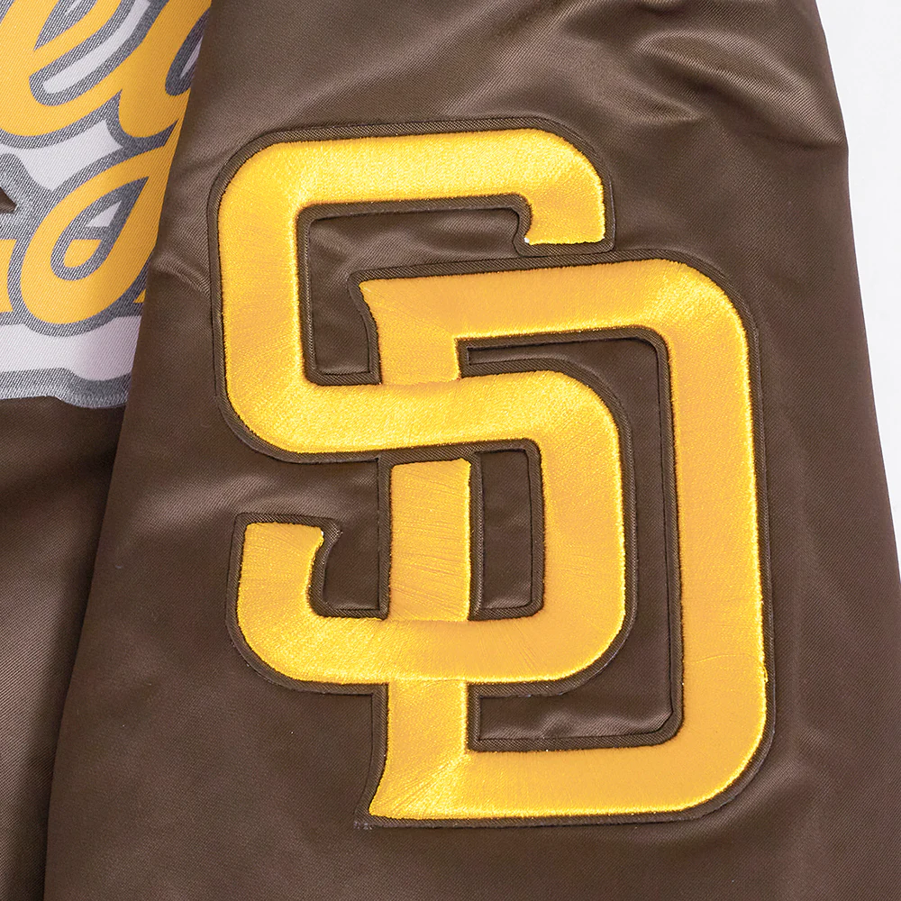 MLB SAN DIEGO PADRES SCRIPT TAIL MEN'S SATIN JACKET (BROWN) - Image 6