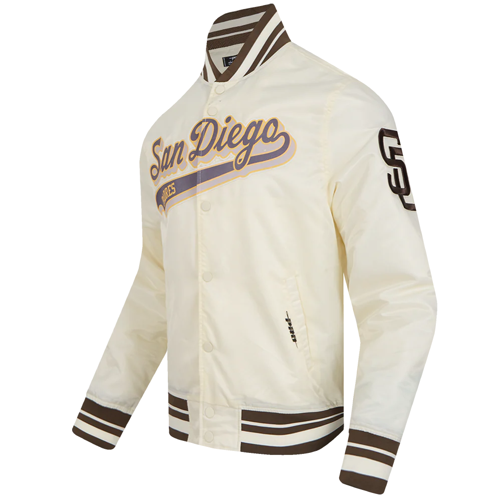 MLB SAN DIEGO PADRES SCRIPT TAIL MEN'S SATIN JACKET (EGGSHELL/ BROWN) - Image 2