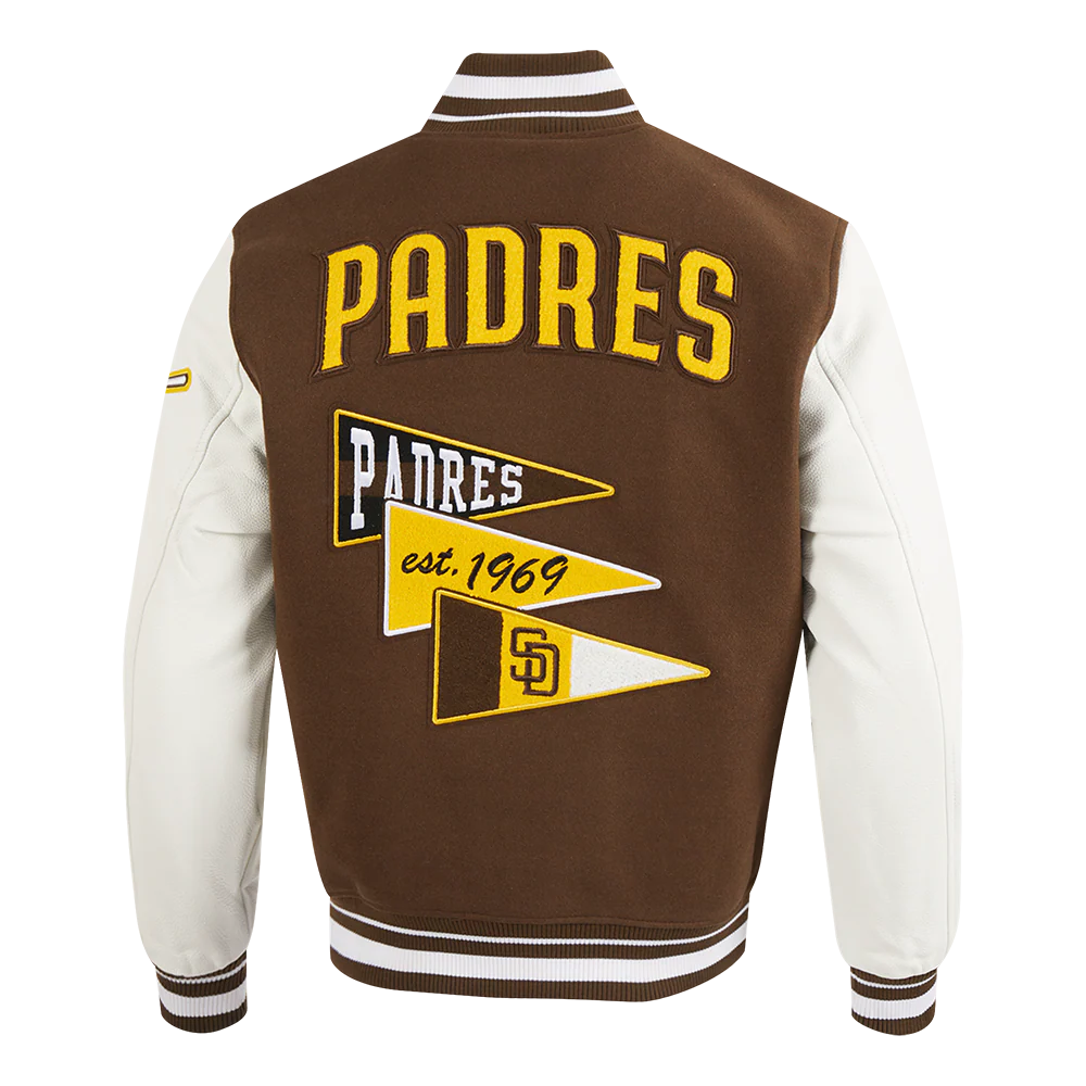 MLB SAN DIEGO PADRES TEAM PENNANTS MEN'S RIB WOOL VARSITY JACKET (BROWN/WHITE) - Image 3