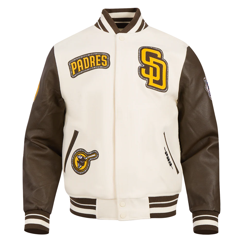 MLB SAN DIEGO PADRES DIY PICK STITCH MEN'S RIB WOOL VARSITY JACKET (EGGSHELL/ BROWN) - Image 5