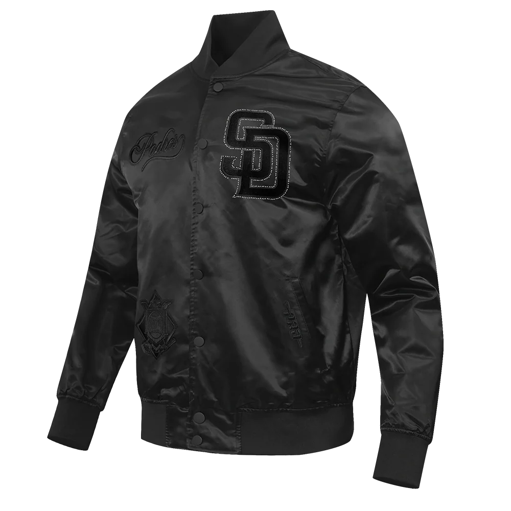 MLB SAN DIEGO PADRES BLACKOUT MEN'S SATIN JACKET (BLACK) - Image 3