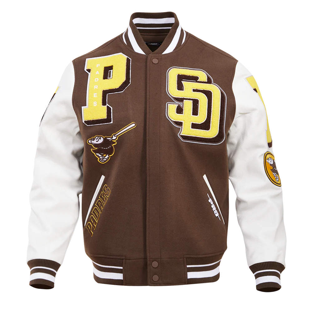 MLB SAN DIEGO PADRES MASHUP MEN'S RIB WOOL VARSITY JACKET (BROWN/WHITE)