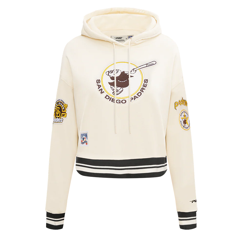 MLB SAN DIEGO PADRES RETRO CLASSIC WOMEN'S RIB CROPPED PULLOVER HOODIE (EGGSHELL/ BLACK)