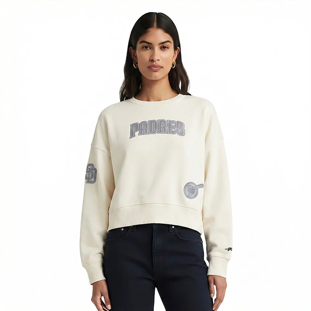MLB SAN DIEGO PADRES REVERSE FRENCH TERRY WOMEN'S FLEECE CREWNECK (EGGSHELL)