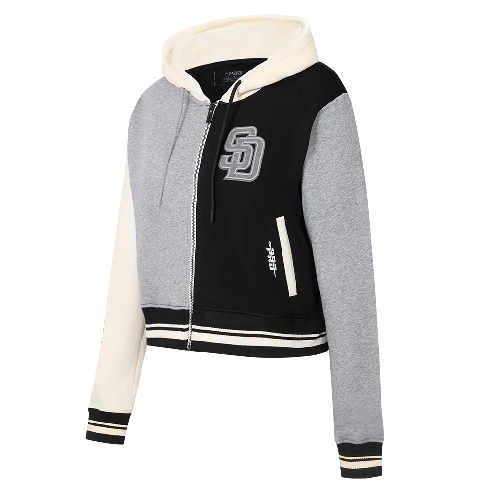 MLB SAN DIEGO PADRES REVERSE FRENCH TERRY WOMEN'S COLORBLOCK FLC FZ HO (BLACK/GRAY/EGGSHELL) - Image 4