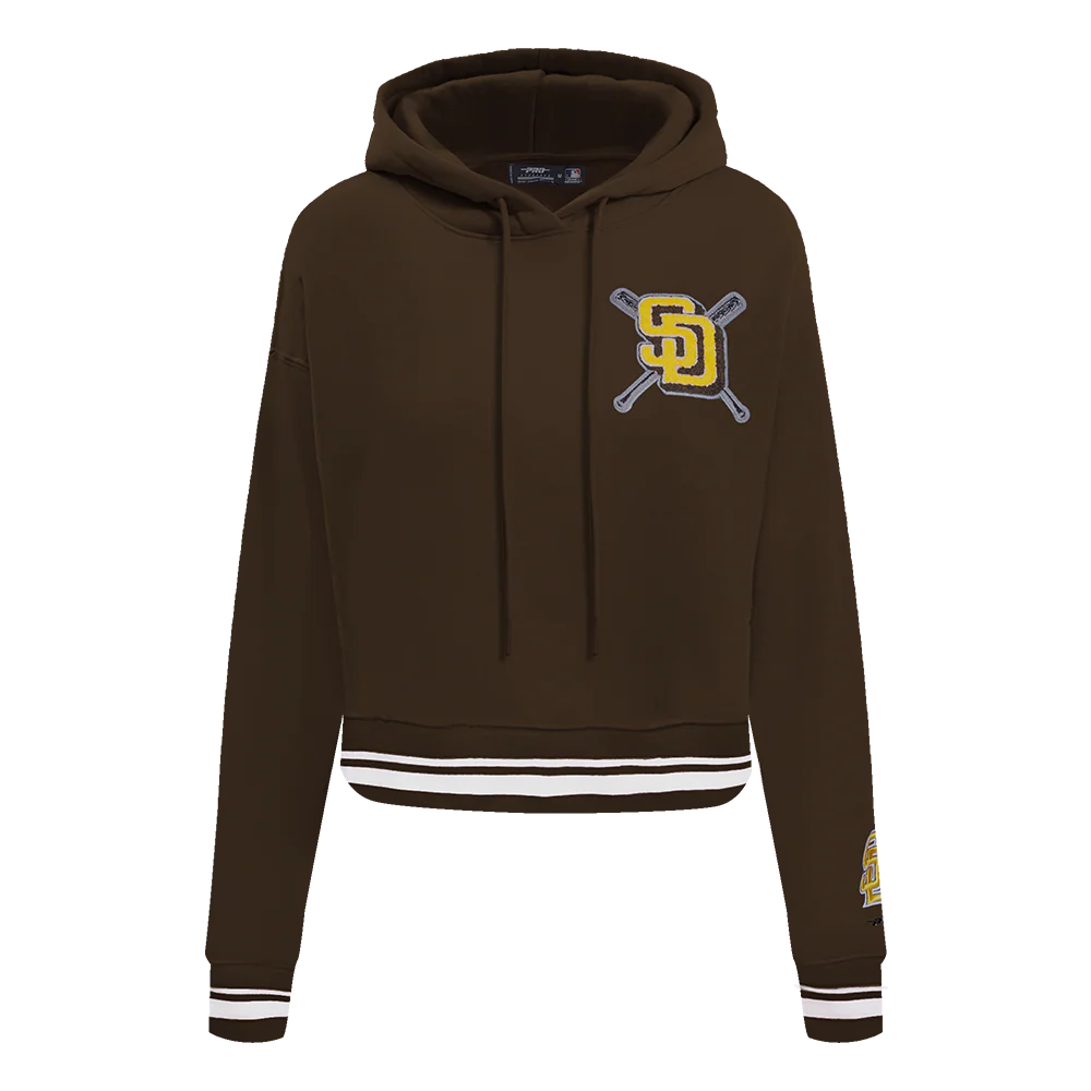MLB SAN DIEGO PADRES MASHUP WOMEN'S RIB CROPPED PULLOVER HOODIE (BROWN)