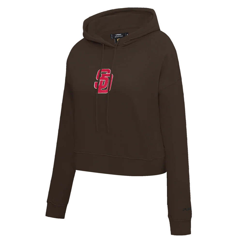 MLB SAN DIEGO PADRES PINK CLOUD WOMEN'S FLEECE CROPPED PULLOVER HOODIE (BROWN) - Image 2