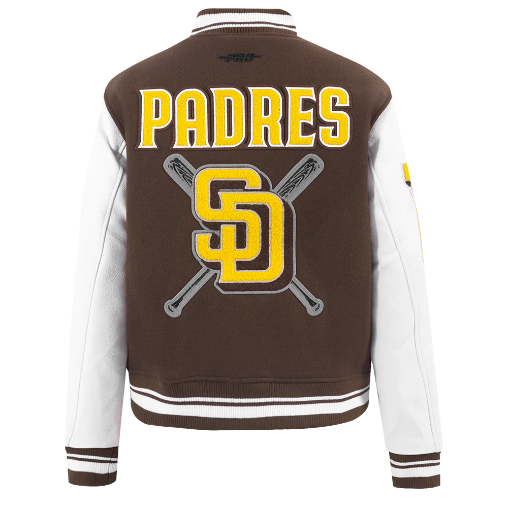 MLB SAN DIEGO PADRES MASHUP WOMEN'S RIB WOOL VARSITY JACKET (BROWN/WHITE) - Image 3