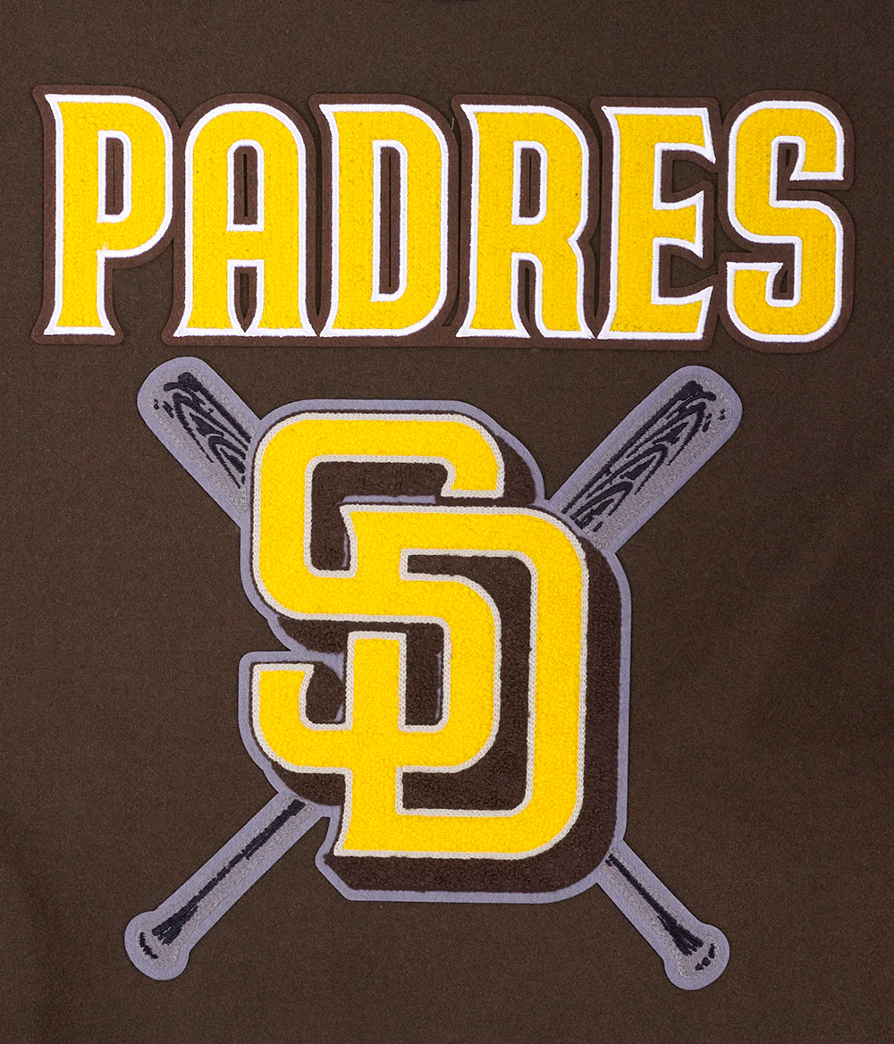 MLB SAN DIEGO PADRES MASHUP WOMEN'S RIB WOOL VARSITY JACKET (BROWN/WHITE) - Image 9