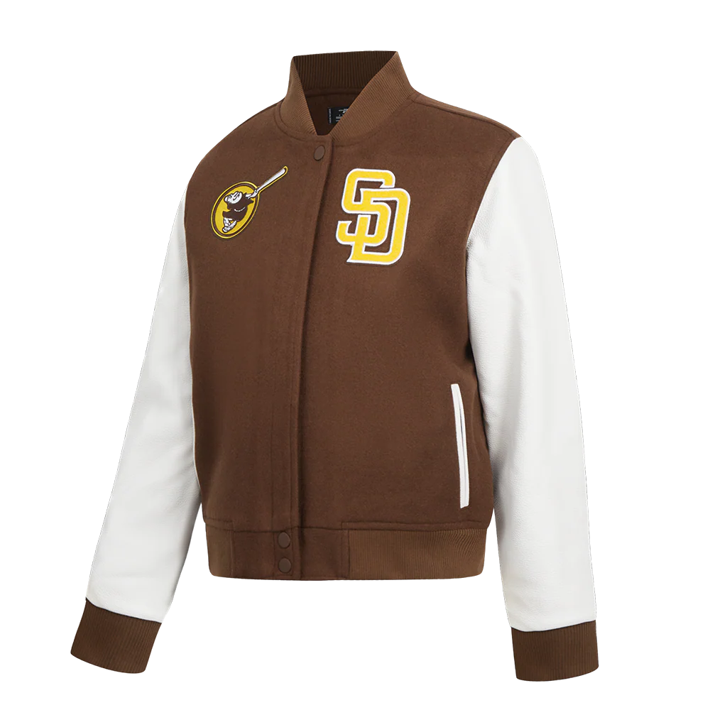 MLB SAN DIEGO PADRES CLASSIC WOMEN'S WOOL VARSITY JACKET (BROWN/WHITE) - Image 2