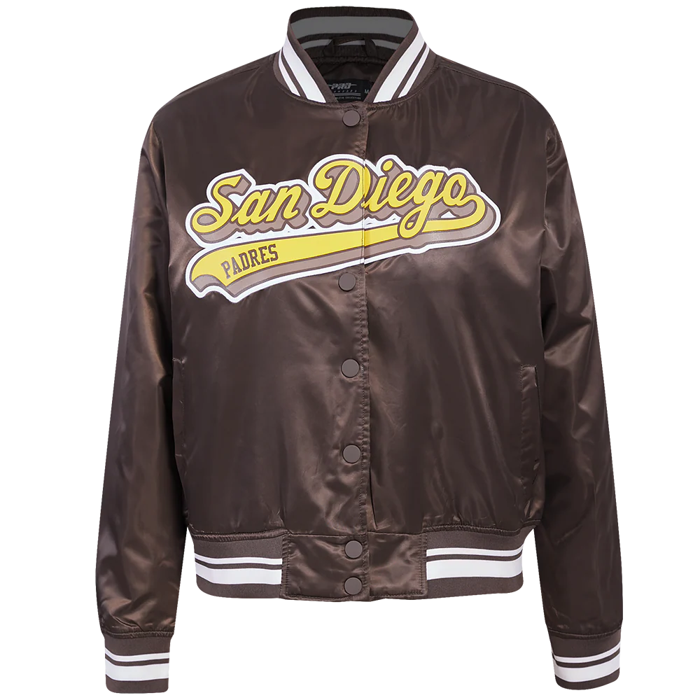 MLB SAN DIEGO PADRES SCRIPT TAIL WOMEN'S SATIN JACKET (BROWN)
