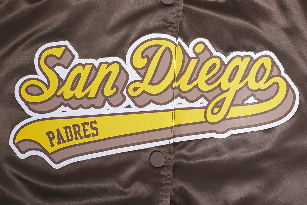 MLB SAN DIEGO PADRES SCRIPT TAIL WOMEN'S SATIN JACKET (BROWN) - Image 5