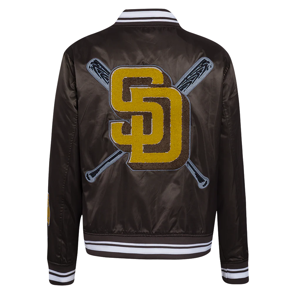 MLB SAN DIEGO PADRES MASHUP WOMEN'S RIB SATIN JACKET (BROWN) - Image 3