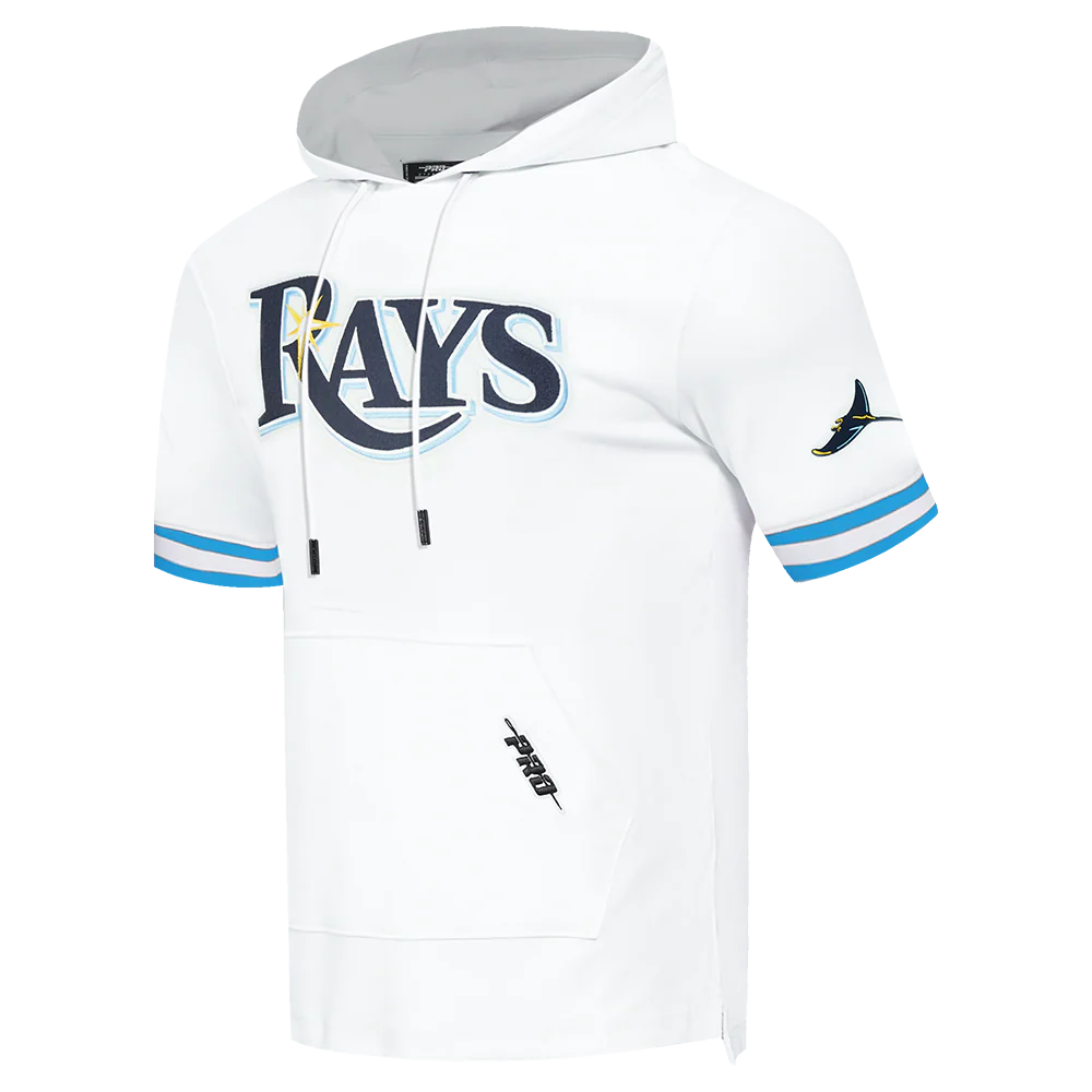 MLB TAMPA BAY RAYS CLASSIC CHENILLE MEN'S DOUBLE KNIT SHORT SLEEVE PULLOVER HOODIE (WHITE/UNIVERSITY BLUE) - Image 2