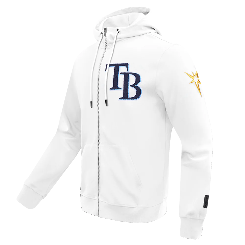 MLB TAMPA BAY RAYS CLASSIC CHENILLE MEN'S FULL ZIP PULLOVER HOODIE (WHITE) - Image 2