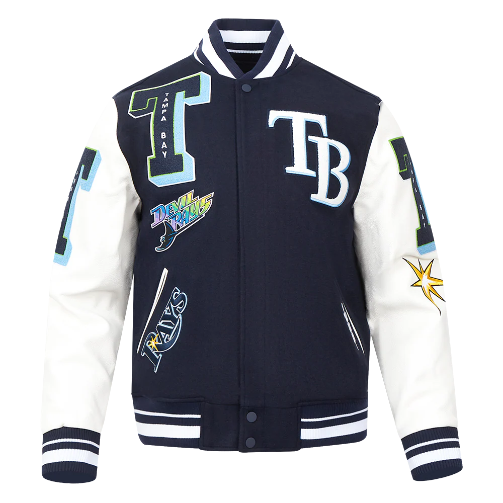 MLB TAMPA BAY RAYS MASHUP MEN'S RIB WOOL VARSITY JACKET (MIDNIGHT NAVY/WHITE)