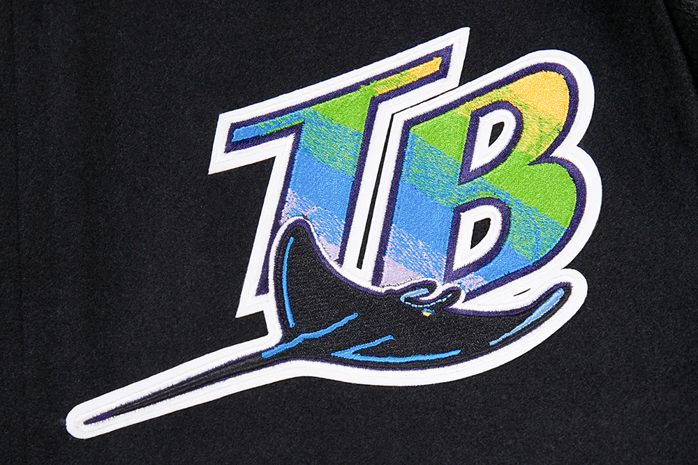 MLB TAMPA DEVIL RAYS RETRO CLASSIC MEN'S RIB WOOL VARSITY JACKET (BLACK/WHITE) - Image 7