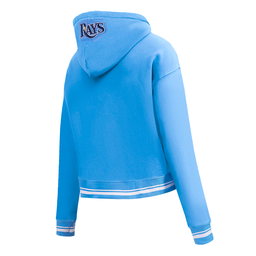 MLB TAMPA BAY RAYS SCRIPT TAIL WOMEN'S RIB FLEECE CROPPED PULLOVER HOODIE (UNIVERSITY BLUE) - Image 4