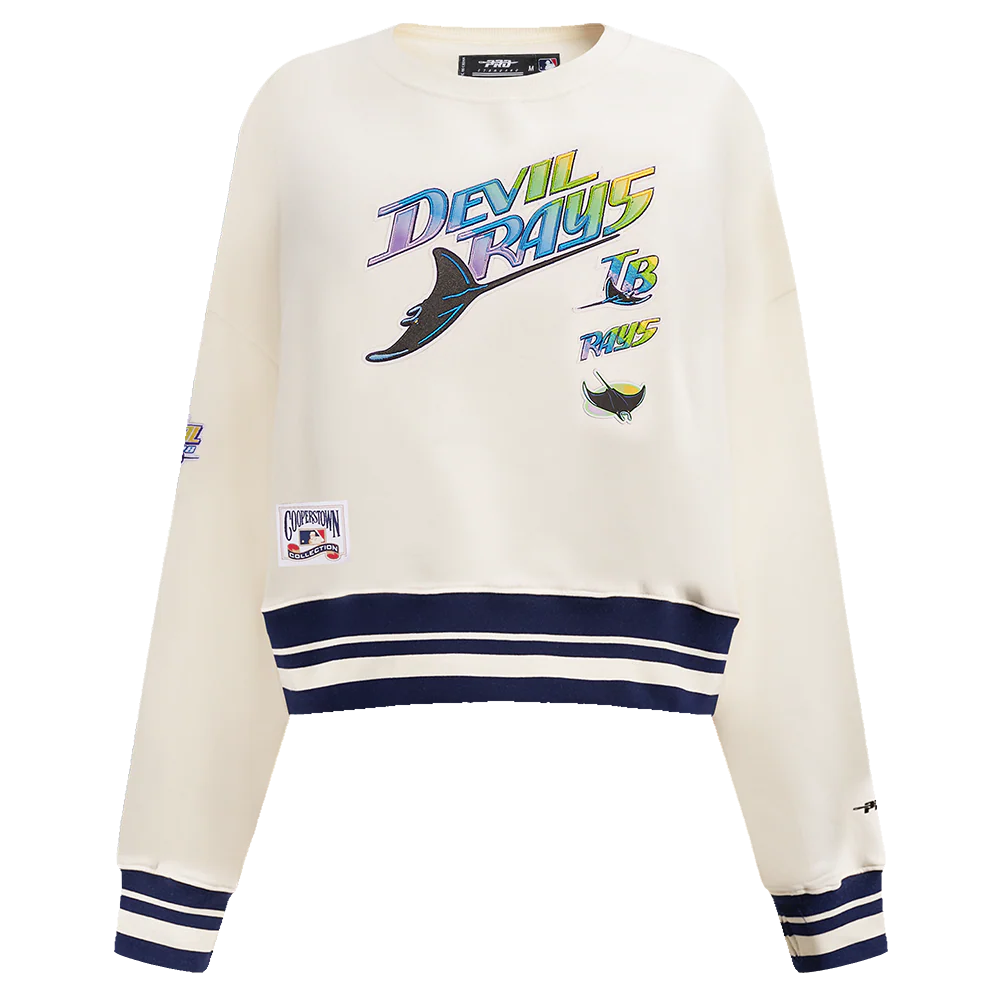 MLB TAMPA BAY RAYS RETRO CLASSIC WOMEN'S RIB CREWNECK (EGGSHELL/ MIDNIGHT NAVY)