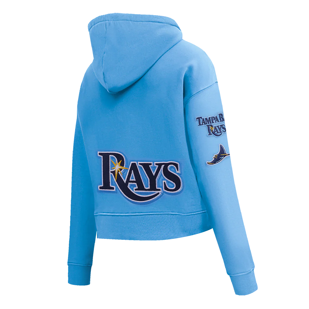 MLB TAMPA BAY RAYS CLASSIC WOMEN'S FLEECE CROPPED PULLOVER HOODIE (UNIVERSITY BLUE) - Image 11