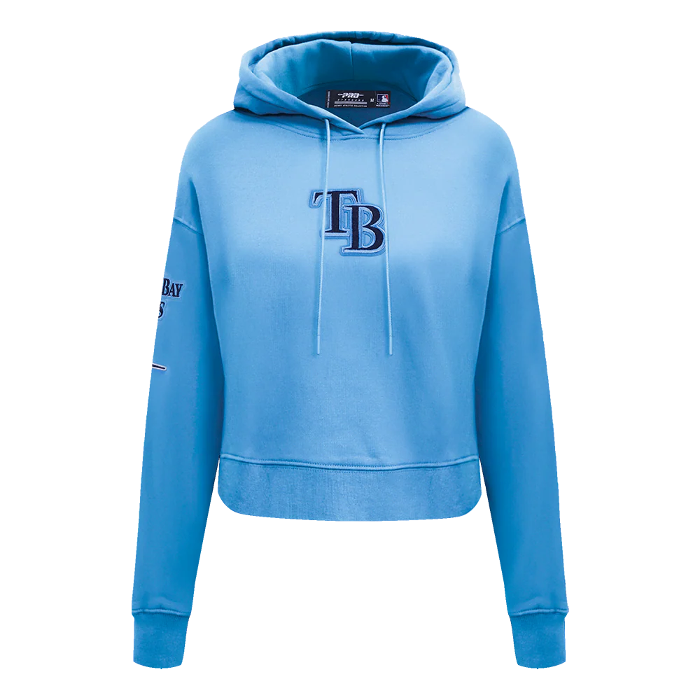 MLB TAMPA BAY RAYS CLASSIC WOMEN'S FLEECE CROPPED PULLOVER HOODIE (UNIVERSITY BLUE) - Image 8