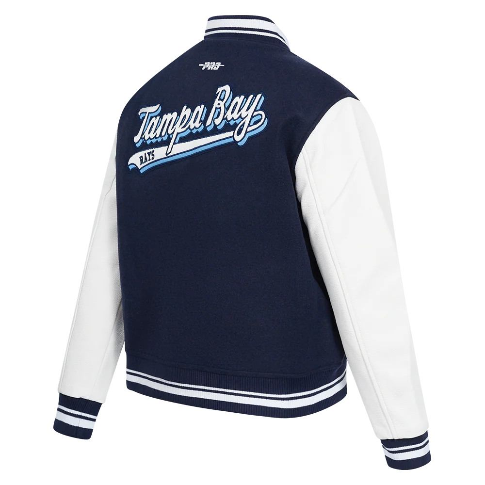 MLB TAMPA BAY RAYS SCRIPT TAIL WOMEN'S WOOL VARSITY JACKET (MIDNIGHT NAVY/WHITE) - Image 4
