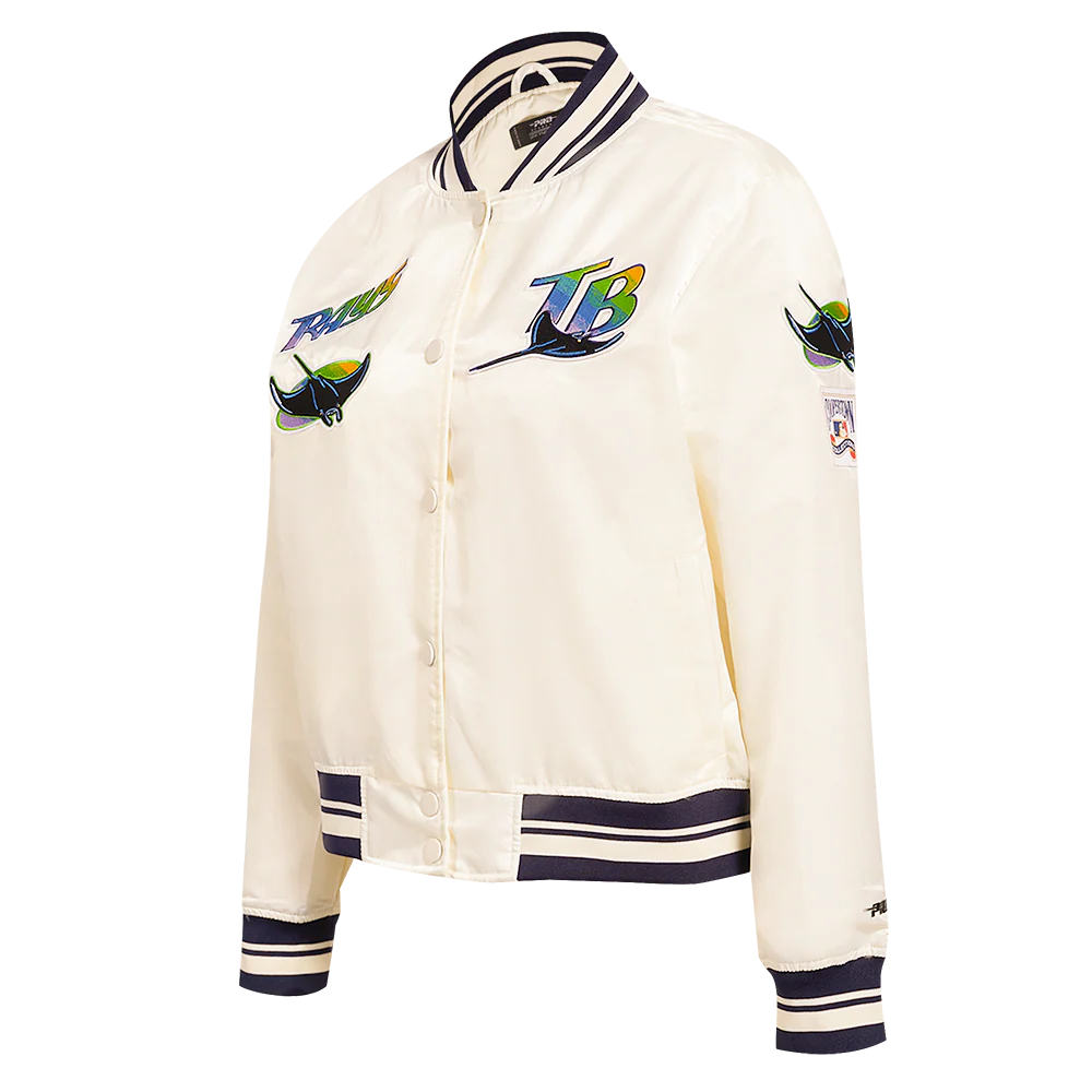 MLB TAMPA BAY RAYS RETRO CLASSIC WOMEN'S RIB SATIN JACKET (EGGSHELL/ MIDNIGHT NAVY) - Image 2
