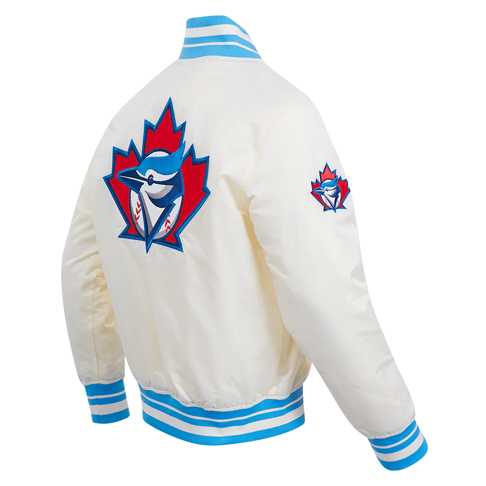 MLB TORONTO BLUE JAYS RETRO CLASSIC MEN'S RIB SATIN JACKET (EGGSHELL/ UNIVERSITY BLUE) - Image 4